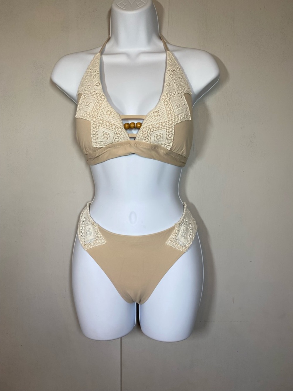 BECCA Cream Embroidered Halter Bikini Set - Picture 3 of 7